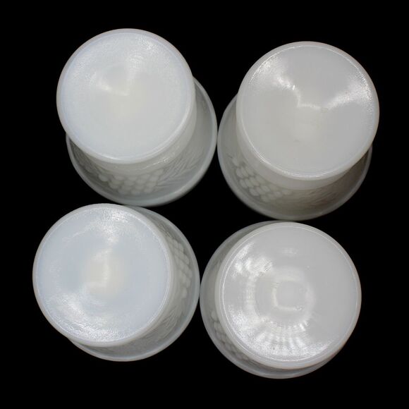 Vintage Anchor Hocking Milk Glass Dessert Cups Harvest Grape & Leaf Pattern (4) - Picture 4 of 6